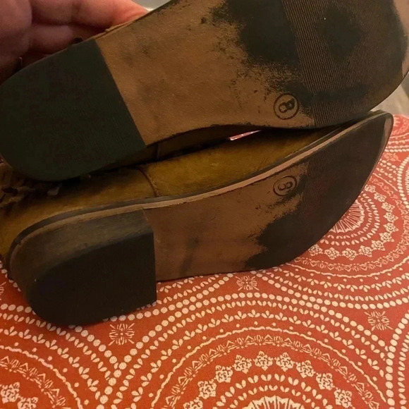 Mossimo Supply Co Boots Womens 8 Ankle Bootie Brown Suede Fringe Pull On Block - Picture 5 of 5